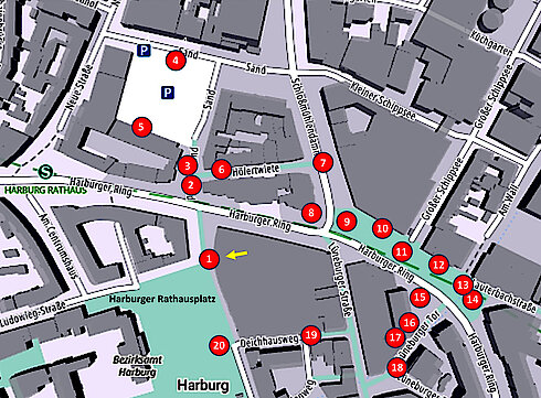 Hamburger Stadtkarte mit eingezeichneten Zukunftsbäumen (Layout Gisela Baudy)